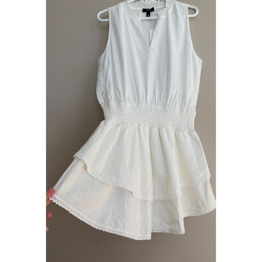 Aqua NWT White Sleeveless Smocked Waist Mini Dress Size Large - Picture 4 of 10